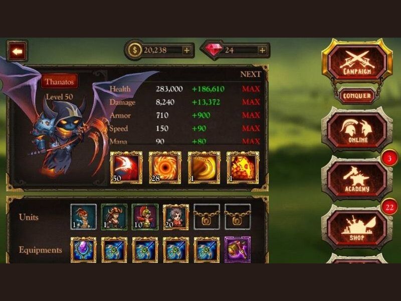 Sức mạnh của binh lính trong Hack Epic Heroes War