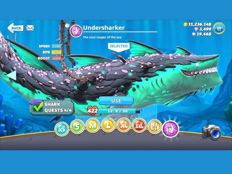 Nâng cấp cá mập trong Hack Game Hungry Shark World